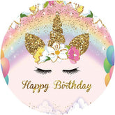 Lofaris Circle Rainbow And Unicorn Happy Birthday Backdrop
